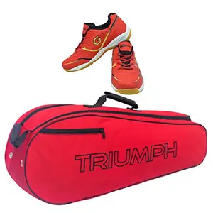 Gowin Badminton Shoe Smash Red Size-6 with Triumph Badminton Bag 306 Black/Red