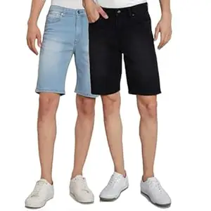 Amazon Brand - Symbol Men's Cotton Rich Stretchable. Regular Fit Denim Shorts