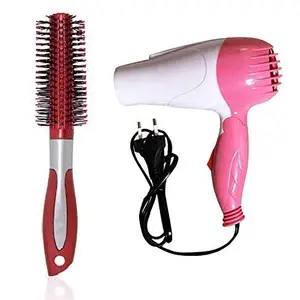 BOXO Eound Soft Bristle Hair Brush For Women With Hair Dryer Combo 35 Grams Brown Pink Pack Of 1