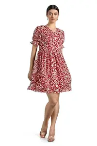 Fashion Dream Women’s A-Line Above Knee Length Dresses(FDWDRS00190 RED S_Red_S)