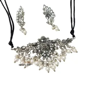 Zoobys Fashion Antique Oxidized Designer Choker Necklace Set With Earing for Women and Girls