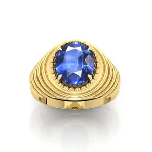 RRVGEM Blue Sapphire Ring 8.25 Ratti 8.00 Carat Certified AAA++ Quality Natural Blue Sapphire Neelam Gemstone Ring Gold Plated for Men and Women's