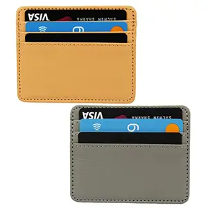 Stealodeal Beige & Grey Slim Leather Debit/Credit/ATM for Men & Women 4 Slots Card Holder