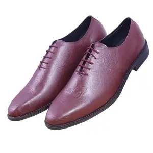 PHABHU Embossed Oxford Shoe - Cherry Color Pure Whole Cut Shoes for Men - Handmade Intalian Office Wear Stylish Shoe (Brown, UK Footwear Size System, Adult, Men, Numeric, Narrow, 6)