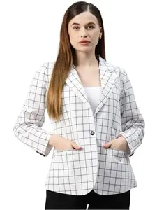 Cottinfab Women White Checked Open Front Blazer