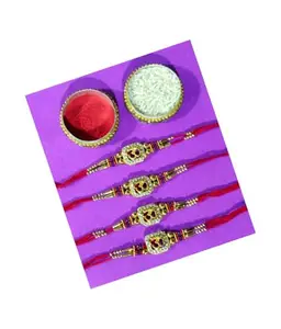 ARYANSH SHOPPE Square Om Stone Rakhi | RakshaBandhan Rakhi | With Roli & Chawal (AR-0120) (Pack of (2)