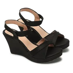 DIPYO Fancy Casual High Wedges Heel Sandal For Women & Girls | (Black, 40)