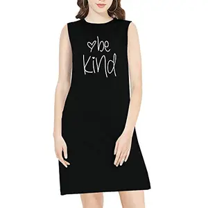 OPLU Women's Regular Fit Knee Length Sleeveless Be Kind Text Cotton Graphic Printed Round Neck Text, Trending, Stylish Pootlu Tops and Tshirts.(Pooplu_Black_Large)