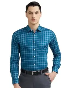 Van Heusen Men's 100% Cotton Slim Fit Checkered Solid Shirt