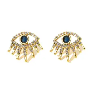 XPNSV Luxury Stylish Evil Eye CZ Rhine Stone Stud Light Weight Earrings Fashion Jewellery for Women and Girls