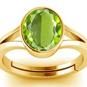 DINJEWEL 6.25 Ratti Certified Natural Green Birthstone Peridot Astrological Gemstone Gold Plated Adjustable Panchdhatu Ring for Men and Women Lab Approved