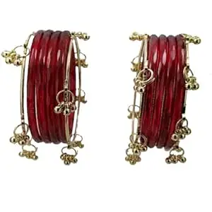 ZULKA Trendy Glass Bangles with Alloy Ghungroo Charms For Women & Girls | Fancy Designer Glass Bangles | Traditional Chudi | Kanch Ki Churi | Stylish Ghungroo Bangles For Women - Set Of 12