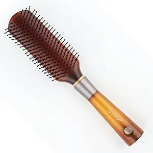 Scarlet Line Professional 9 Row Medium Flat Hair Brush For Styling with Anti Slip Handle n Ball Tip Nylon Bristles for Women n Men_Brown Color