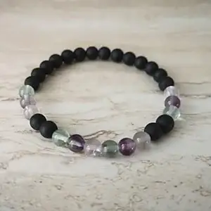 LKBEADS Natural Fluorite & Shungite 8mm Round Shape Smooth Cut Beads 8 Inch Stretchable Bracelet for Men & Women.|STBR_RR_03255_8.0