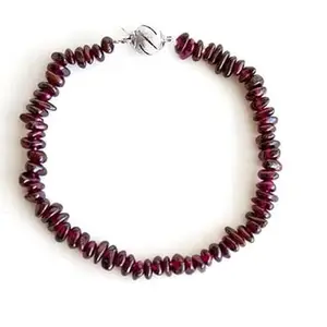 LKBEADS Silver Plated Bracelet with Red Smooth Garnet Beads – Nugget Chips 3-5mm – 7 inch Adjustable – For Men & Women|LK_STACK_03051