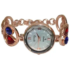 Stylish Fashionable Multi Colour Stone Watch Rose Gold Watch for Women & Girls