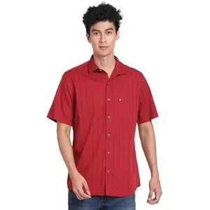 Turtle Men 100% Cotton Slim Fit Striped Red Casual Shirt