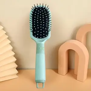 Oval Green Hair Brush with Strong & Flexible Nylon Bristles having Anti-static Ball Tips, For Grooming, Straightening, Smoothing, Detangling Hair, Ideal for Men & Women