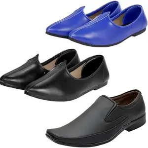 Vitoria Slip On Shoes for Men | Shoes for Men with PU Sole | Comfortable & Lightweight |Durable & Trendy Design | Color : Black-Blue | Size : 9, XTN_2003BdrBlk_JuttiBlkBlu_9