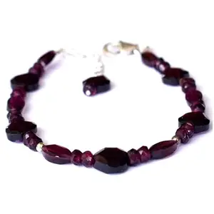 LKBEADS Silver Plated Bracelet with Red Faceted Garnet Beads – Rondelle & Fancy 4-10mm – 7 inch Adjustable – For Men & Women|LK_STACK_03179