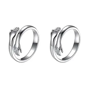DF Store Adjustable Silver Rings Couple Hug for Women Mother Grandmother Wife Girlfriend Female Lover - 2pcs