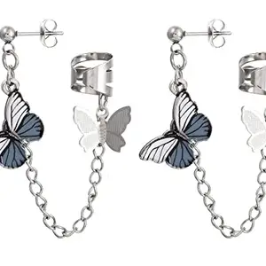 Via Mazzini Fashionable Hanging Butterfly With Chain Stud Cum Ear Cuff Earrings For Women And Girls (ER2016) 1 Pair