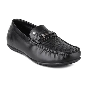 Red Chief Black Genuine Leather Formal Slip On Shoes for Men