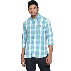 Royal Enfield  Mens Solid Cotton Regular Fit Casual Shirt (Blue, Small)