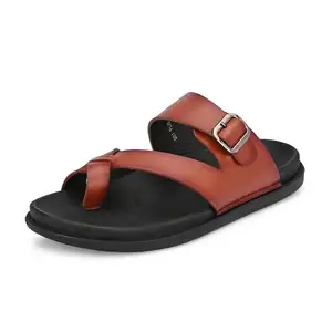HITZ Men's Tan Leather Toe Ring Slippers - UK 11