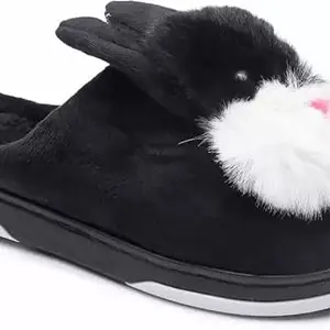 Joda Ghar Warm fur Winter bedroom slipper for women, W_Carpet Ear Cat_Black-38-JG (UK SIZE-4)