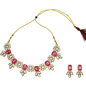 Pearl Stone Necklace Set For Women/Girls (Pink)