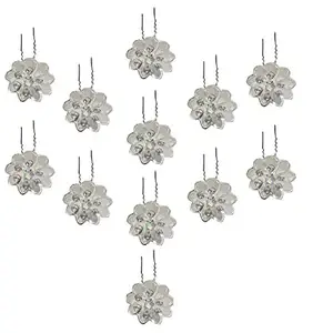 KAVIN Juda Styling Hair Pin Accessories Fancy Jura Pins With Silver Stone For Girls And Women Set Of 12 (Silver)