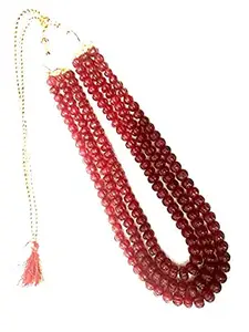 Zoya Gems & Jewellery 3 Strand AAA Ruby Hand Curved Watermelon Beads, Ruby Curved Beads, 7-11 MM Ruby Quartz Pumpkin 18-20 Inch Necklace Handmade Necklace Gift For Her (for Women and Girls)