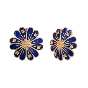 Voylla Flower Fantasy Pure Elegance Daisy Blue Ear Studs|Studs For Women|Earrings For Women|Gift For Her|Floral|Summer|