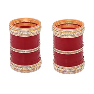 Lucky Jewellery Bridal Bangle Set Dhanteras/Diwali/Bhai Dooj Collection Wedding Punjabi Chuda Solitair Designer Chura CZ Stone Maroon Color Choora For Women (2640-M1C1-LJ151-M-24)