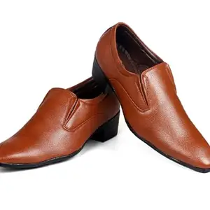 YUVRATO BAXI Men's Tan Height Increasing Office Wear Faux Leather Formal Slip-On Moccasin Shoes.- 5 UK