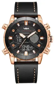V2A Ultra Black Gold Alloy Case Genuine Leather Band Analog Digital Fashion Watch for Men Latest Men’s Watch | Gifts for Men | Gift for Brother | Gift for Husband | Birthday Gifts