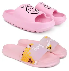 Pampy Angel Combo Pack of 2 Slipper/Flip Flops/Slides for Women,(YW-Smil-Pink,Honey-Pink),38 (Euro)
