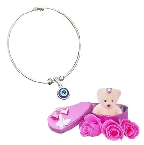 University Trendz Evil Eye Charm Bracelet & Pink Teddy Bear Gift Combo Set