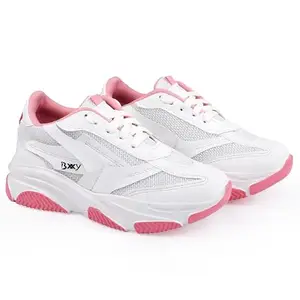YUVRATO BAXI Women's Pink Mesh Material Trendy Casual Sports, Running Lace-Up and Outdoor Shoes. - 36 UK
