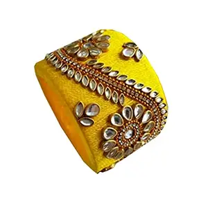 Elegance Kundan Broad Yellow Silk Thread Bangle (Set of 1) - 2" 6