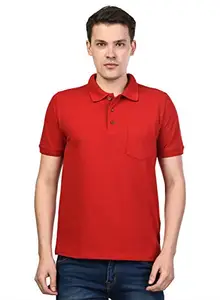 Kalt Men's Plain Half Sleeves Polo Neck Cotton Blend T-Shirt (T0009 Red 6XL)