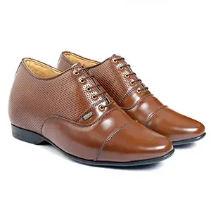 YUVRATO BAXI Men's 3.5 Inch Hidden Height Increasing Patent Material with Brown Casual Formal Laceup, Oxford Shoes.- 7 UK