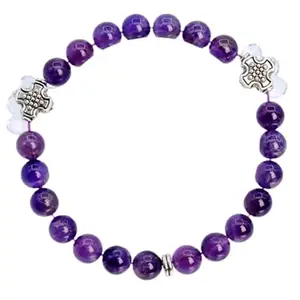 Lady Works Natural Amethyst 8mm Round Shape Smooth Cut Beads 8 Inch Stretchable Bracelet For Men & Women. Unisex Bracelet For Healing, Meditation, Prosperity, Gift & Luck|LW_BRST_00424_8.0