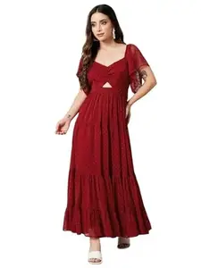 Enterprises Himani Women's Georgette Fit & Flared Western A line Gown Exclusive Bollywood Regular Sleeves Casual Dress for Women's & Girl's