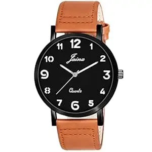 jainx Leather Strap Analog Wrist Watch for Men (Black/Green Dial)
