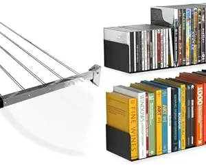 CONCEPT & SOLUTIONS 5 Pipes x 5 Feet -Foldable Wall Mounted Cloth Dryer/Clothes Stand (6 Pipes, 2 feet) and Wall Mount Metal U Shape Shelf Book CD DVD Storage Display Bookcase Black Set of 2 Combo Pack|CS-545