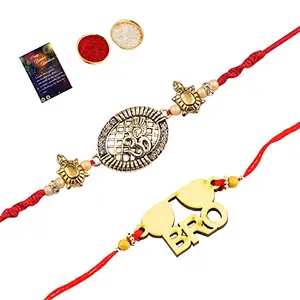 Stylish Bhaiya Rakhi " BRO" Designer Pendent With Designer Look "OM" Rakhi Combo For Bhaiya With Roli Chawal And Greeting Card -1367