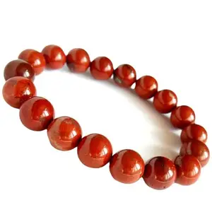 RRJEWELZ Natural Red Jasper 10mm round Shape smooth Cut Beads 7.5 Inch Stretchable Bracelet for Men & Women.|STBR_RR_08123_7.5