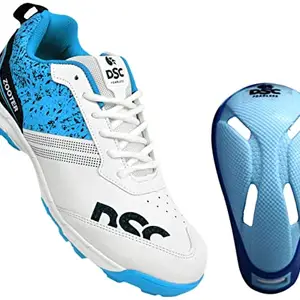 DSC Zooter Cricket Shoe for Men and Boys, Size-10 UK (White-Blue) Armour Cricket Abdominal Guard (Mens, Multicolour)